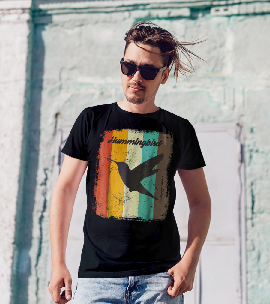 Hummingbird 70s Vintage Bird Lover Retro Stripes T-Shirt