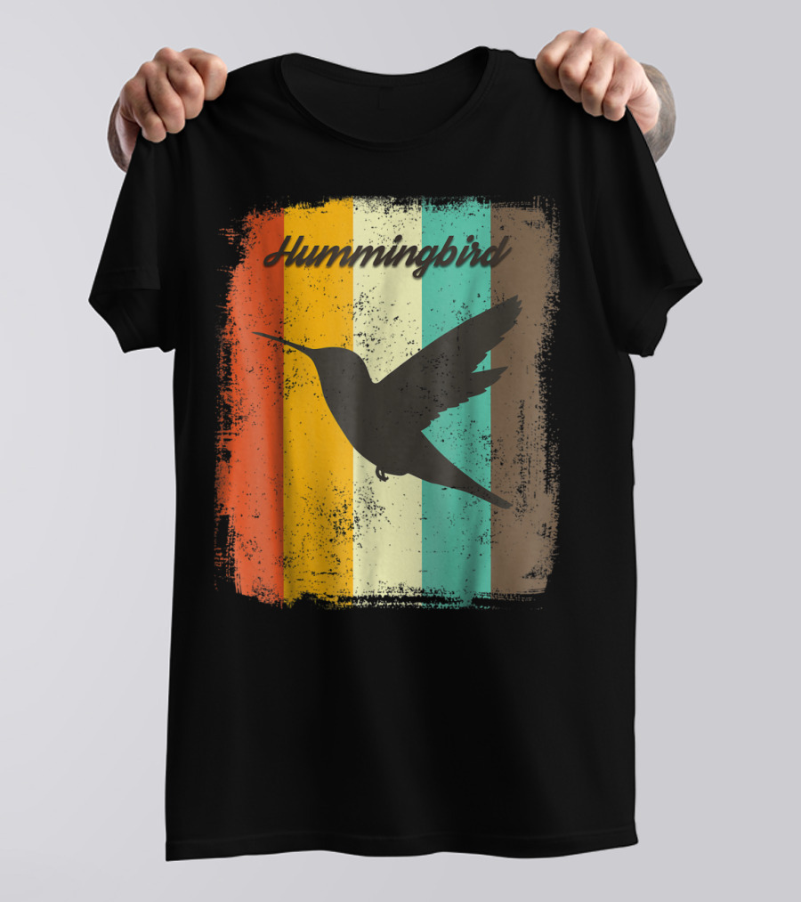 Hummingbird 70s Vintage Bird Lover Retro Stripes T-Shirt