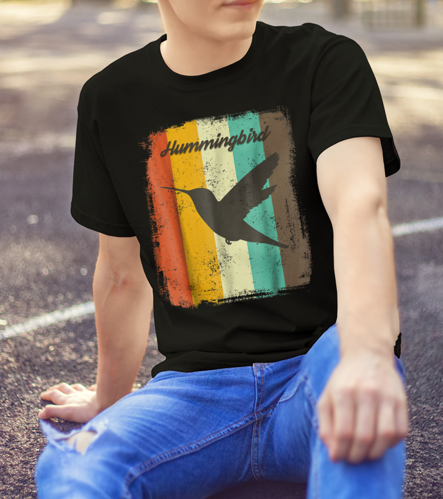 Hummingbird 70s Vintage Bird Lover Retro Stripes T-Shirt
