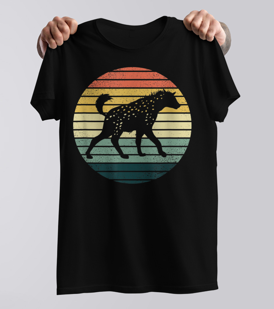 Hyena Vintage Silhouette Retro Stripes Sunset Animal T-Shirt