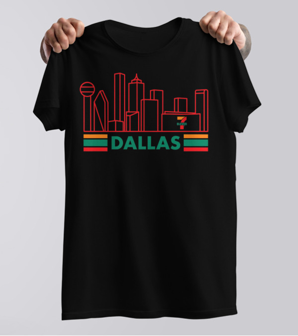 Dallas Skyline Neon Style With 7-Eleven T-Shirt