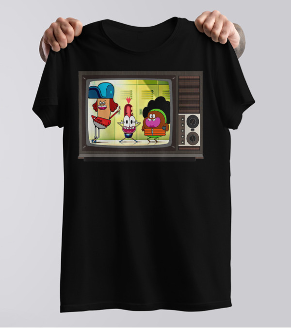 Funny Pinky Hotdog Silly JJ Kids TV Retro Cartoon Characters T-Shirt