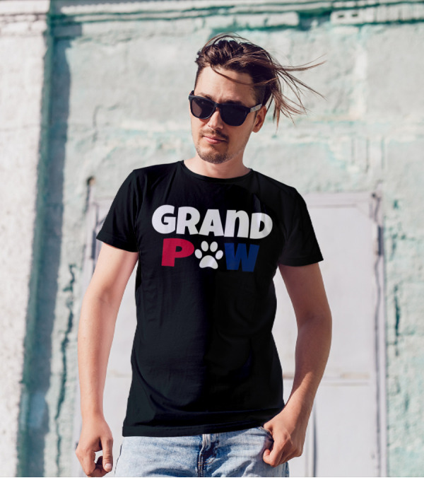 Grand Paw Dog Lover 4th Of July Patriotic Paw Print Grandpa T-Shirt