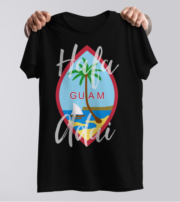 Hafa Adai Guam Palm Tree Beach Sailboat Emblem T-Shirt