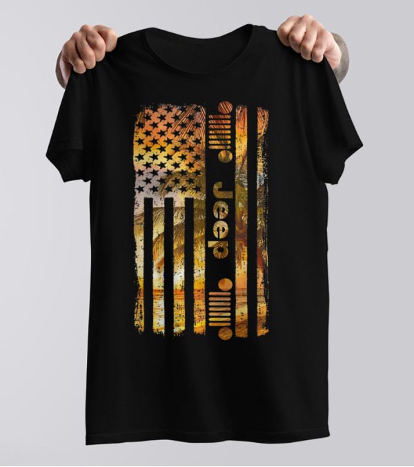 Jeep American Flag Tropical Palm Beach Summer T-Shirt