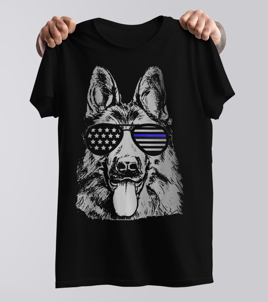 K9 Police Officer Thin Blue Line Police Dog Sunglasses Patriotic T-Shirt