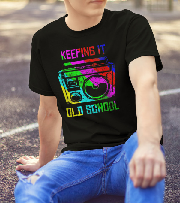 Keeping It Old School Boombox Retro Rainbow 80s Vibes T-Shirt