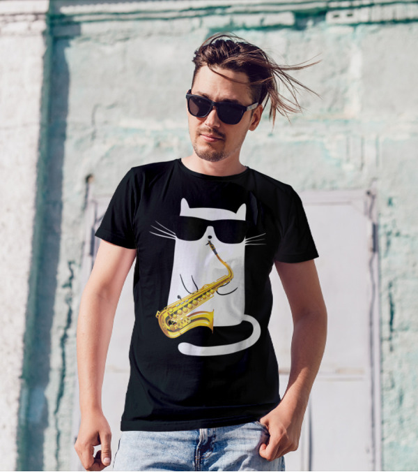 Funny Cat Playing Saxophone With Sunglasses T-Shirt