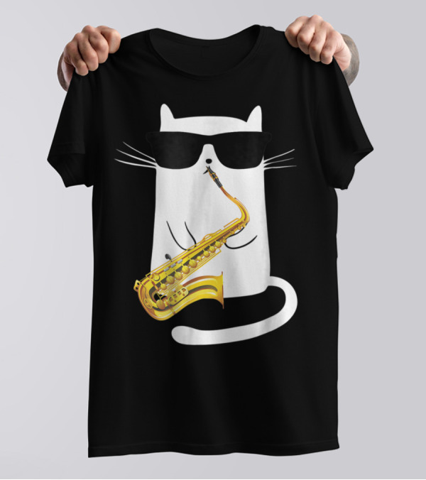 Funny Cat Playing Saxophone With Sunglasses T-Shirt