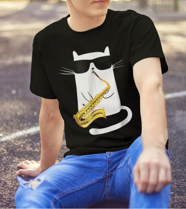 Funny Cat Playing Saxophone With Sunglasses T-Shirt