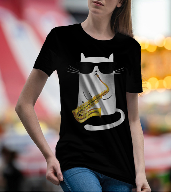 Funny Cat Playing Saxophone With Sunglasses T-Shirt