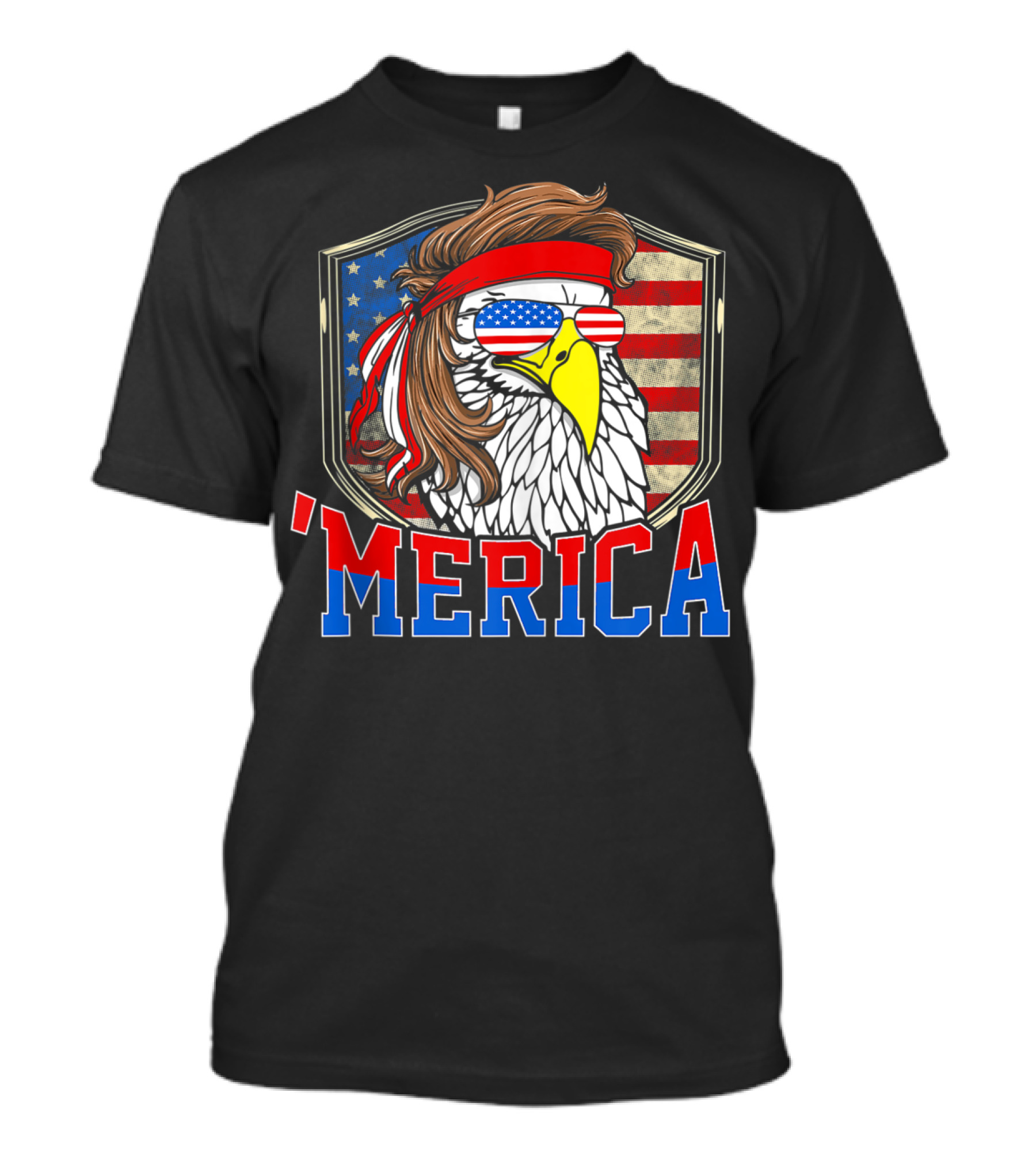 'MERICA 4th Of July Bald Eagle Mullet With American Flag Sunglasses T-Shirt