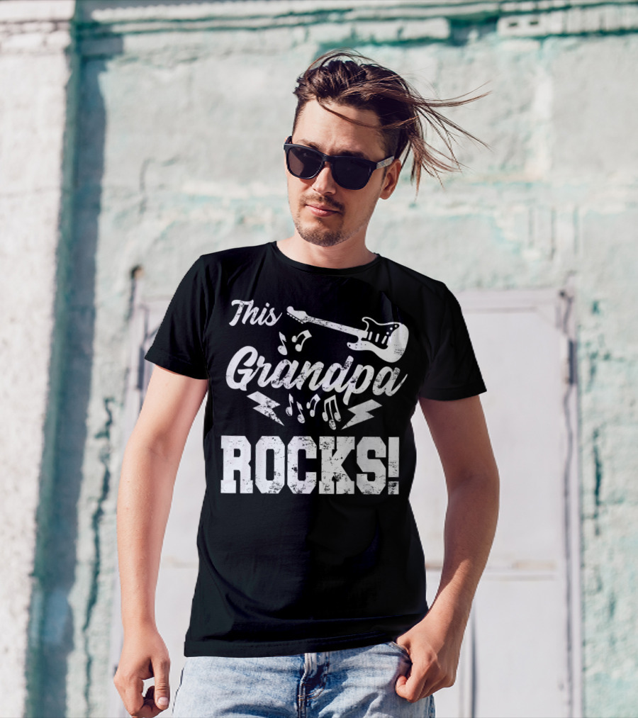 This Grandpa Rocks Guitar Rock N Roll Musical Notes Fun T-Shirt