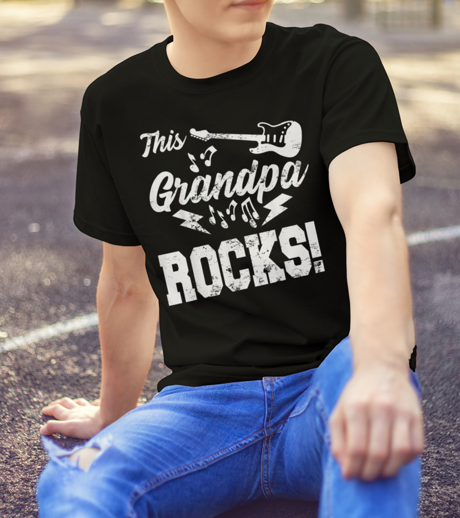 This Grandpa Rocks Guitar Rock N Roll Musical Notes Fun T-Shirt