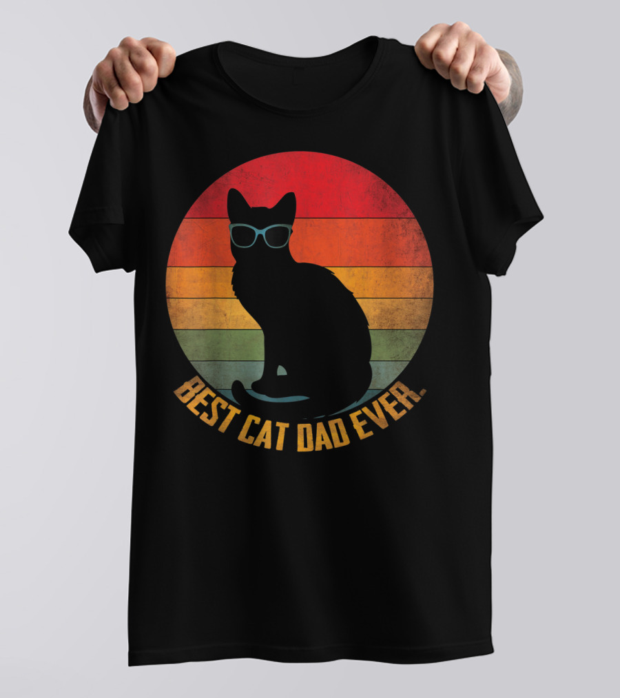 Vintage Sunset Best Cat Dad Ever Silhouette With Sunglasses T-Shirt