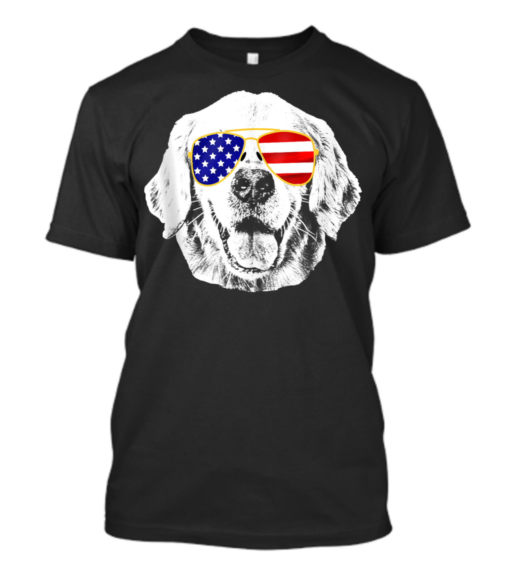 Golden Retriever Wearing American Flag Sunglasses Patriotic 4th Of July Dog T-Shirt