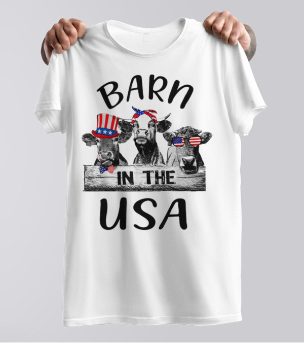 Barn In The USA Independence Day July 4th Cow American Flag Accessories T-Shirt