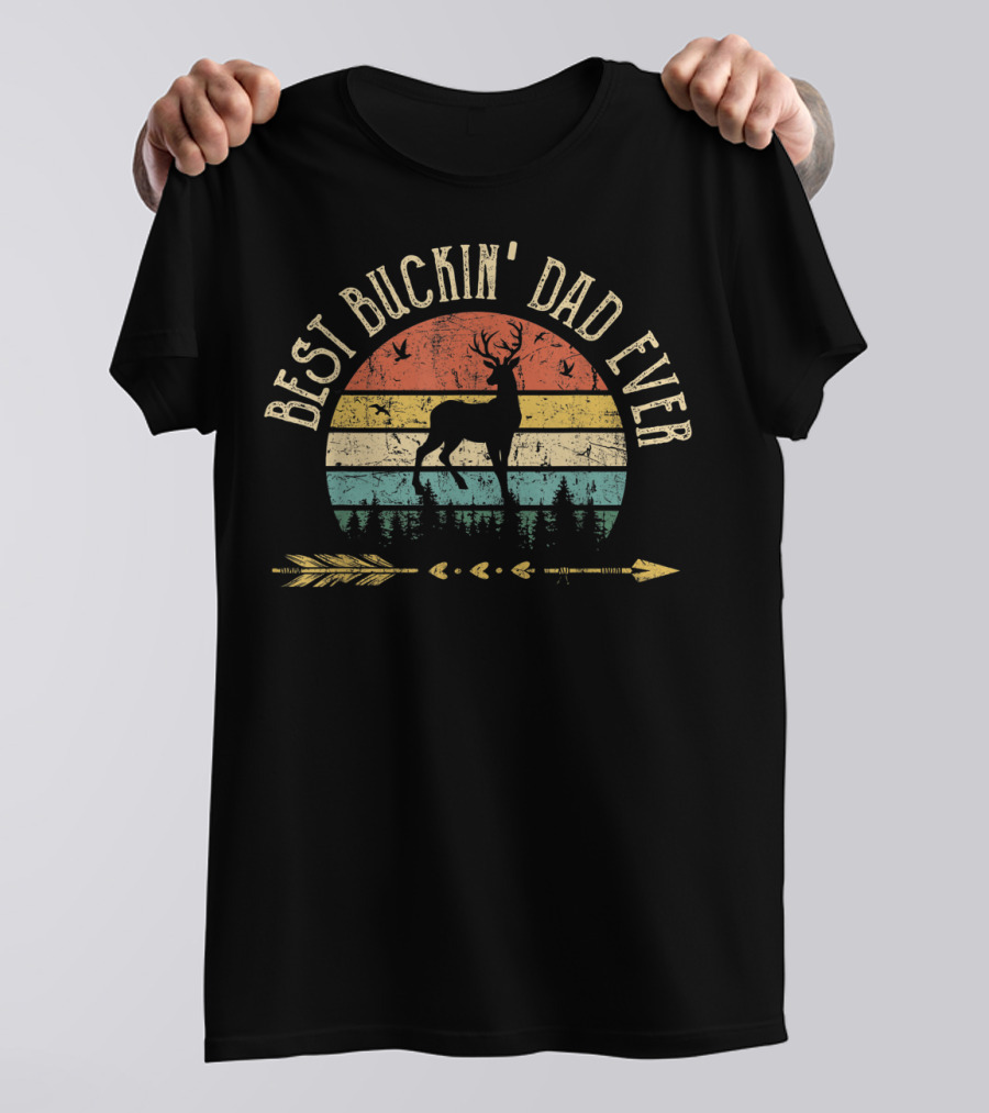 Best Buckin' Dad Ever Papa Deer Hunting Retro Sunset T-Shirt