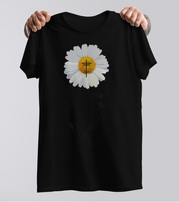 Blessed Cross Christian Daisy Trendy Bible T-Shirt