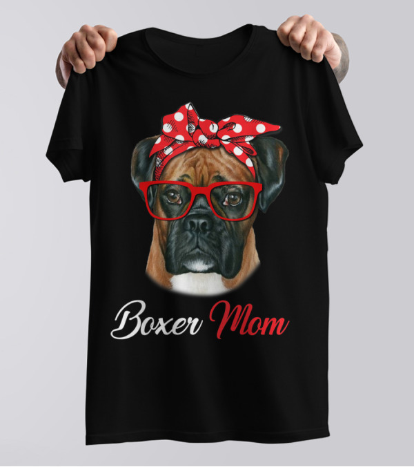 Boxer Mom Red Headband Glasses Dog T-Shirt