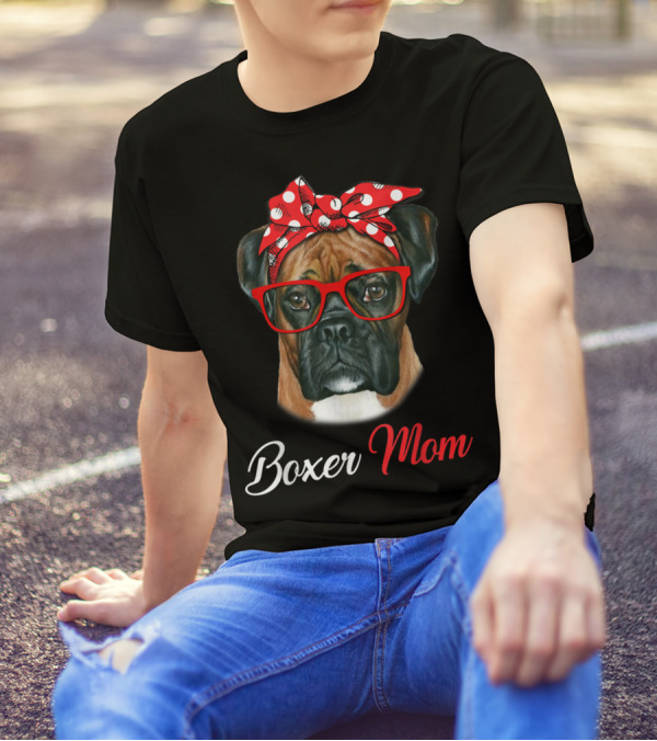 Boxer Mom Red Headband Glasses Dog T-Shirt