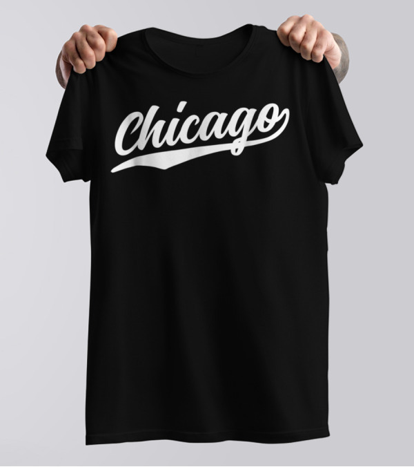 Chicago Illinois Cool NY 1970s Classic Script Text Dark T-Shirt