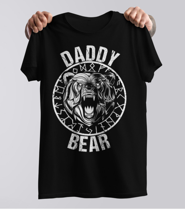 Daddy Bear Viking Runes Ferocious Roaring Bear T-Shirt