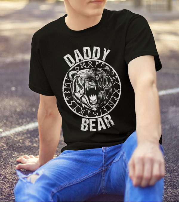 Daddy Bear Viking Runes Ferocious Roaring Bear T-Shirt