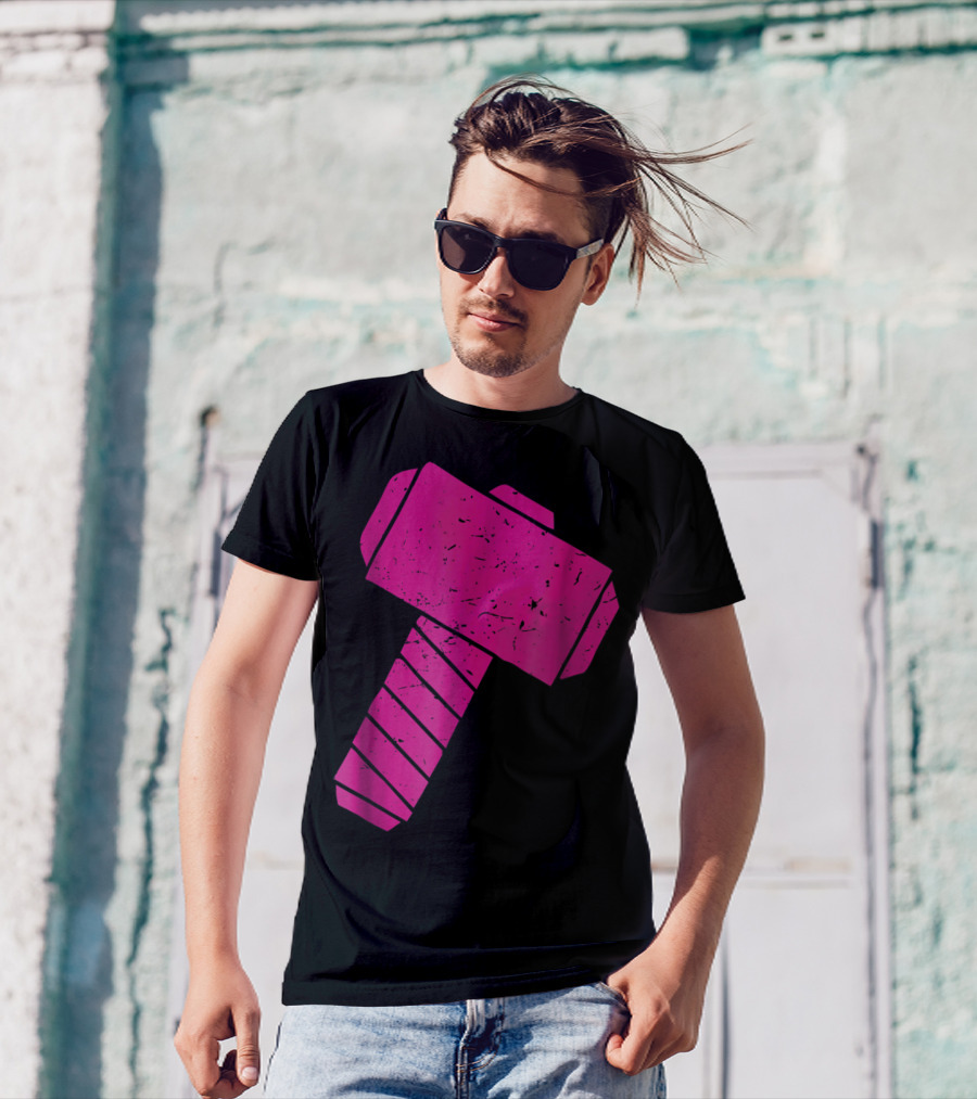 Distressed Magenta Mjolnir Thor's Hammer Odin Mythology T-Shirt