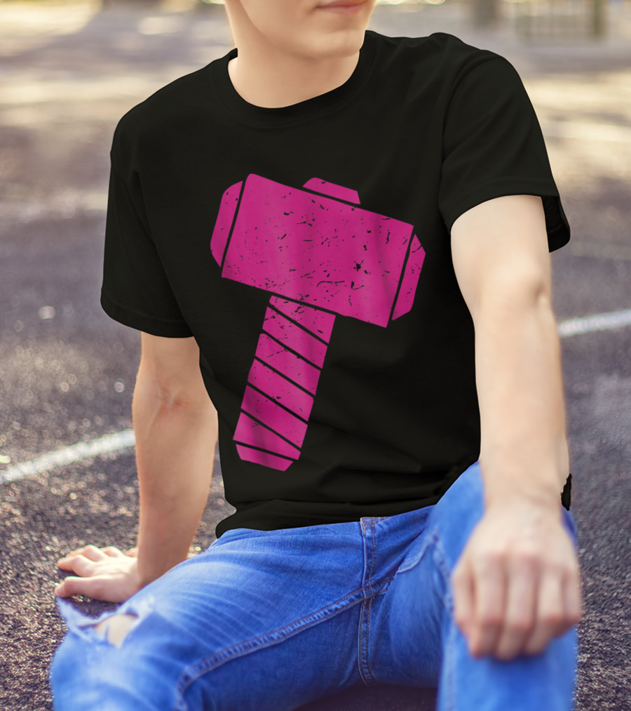 Distressed Magenta Mjolnir Thor's Hammer Odin Mythology T-Shirt