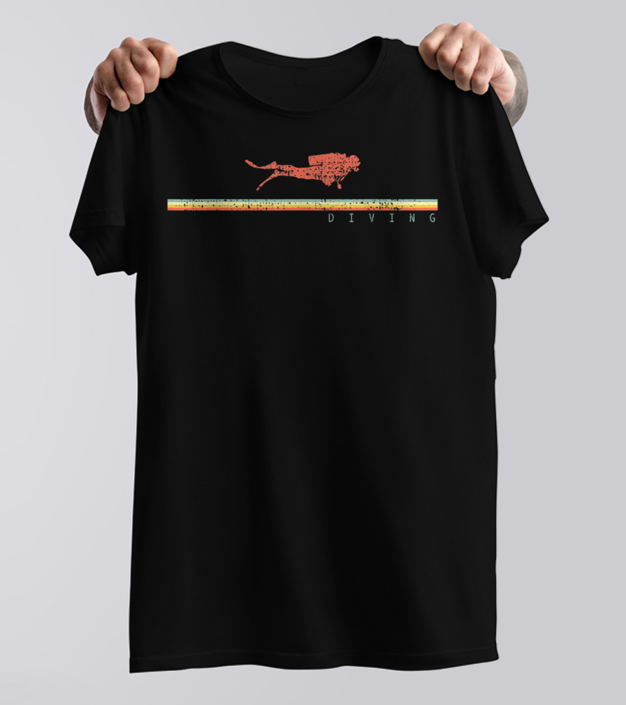 Diving Scuba Diver Ocean Swim Retro Vintage Stripe T-Shirt