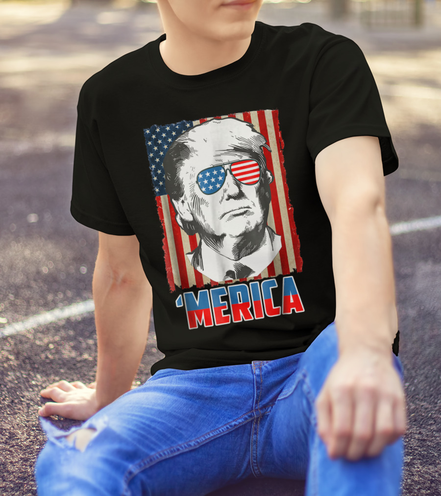 Donald Trump American Flag Sunglasses 'Merica T-Shirt