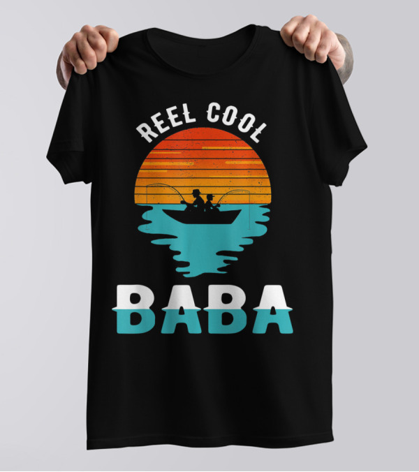 Reel Cool Baba Father's Day Fishing Silhouette Sunset T-Shirt