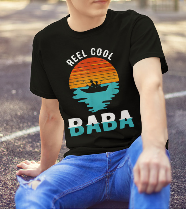 Reel Cool Baba Father's Day Fishing Silhouette Sunset T-Shirt