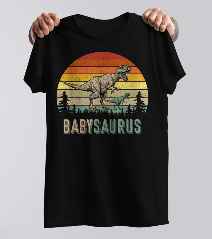 Babysaurus Dinosaurs Vintage Father's Retro Sunset T-Rex Family T-Shirt