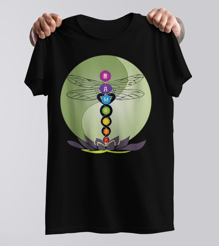 Namaste Chakra Dragonfly With Lotus And Yin Yang T-Shirt