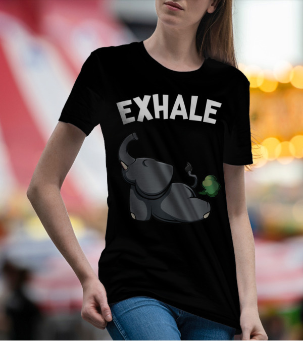 Exhale Funny Cute Farting Elephant Yoga Namaste Workout T-Shirt