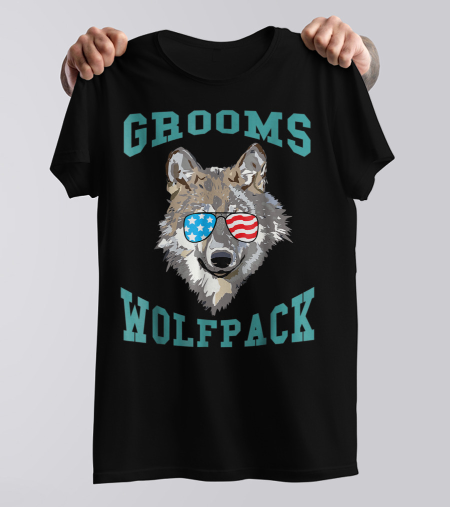 Grooms Wolfpack Bachelor Party American Flag Sunglasses T-Shirt