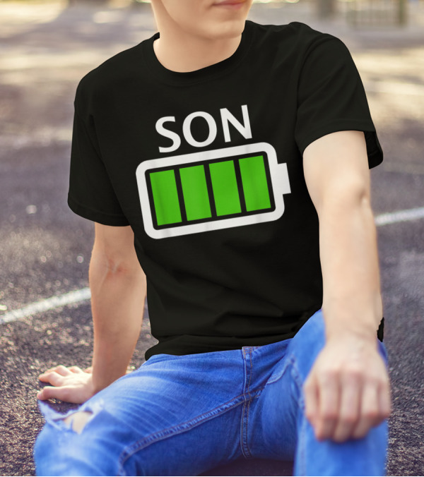 Family Matching Funny Son Fully Charged Battery T-Shirt