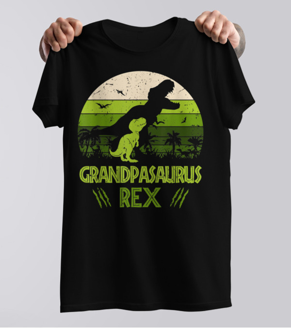 Grandpasaurus Rex Dinosaur Vintage Sunset Jurassic Scene T-Shirt