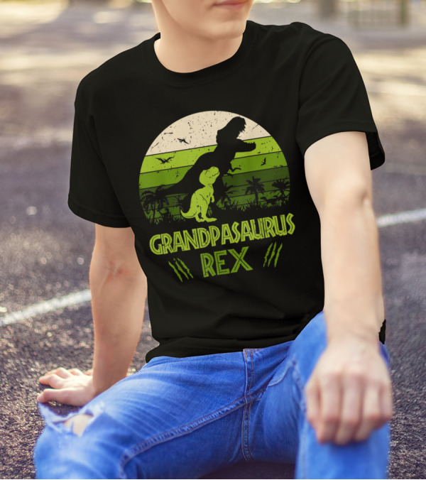 Grandpasaurus Rex Dinosaur Vintage Sunset Jurassic Scene T-Shirt