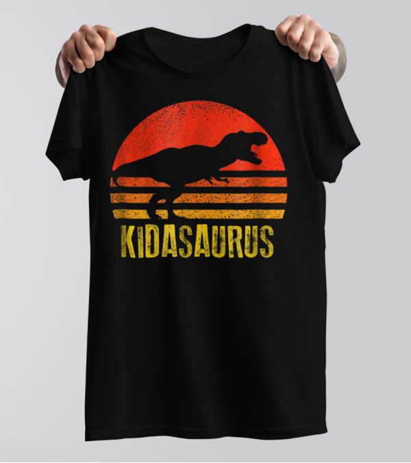Kidasaurus Dinosaur Silhouette Vintage Sunset T-Shirt