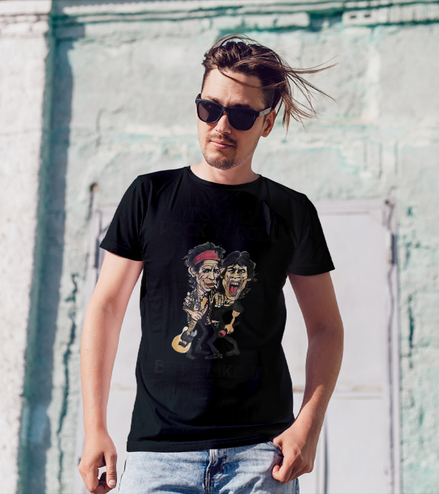 It's Only Rock 'n' Roll But I Like It Cartoon Figures With Guitar And Microphone T-Shirt