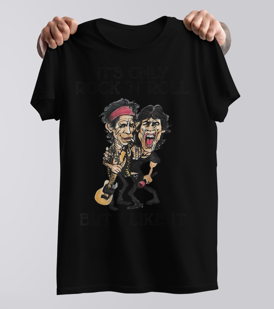 It's Only Rock 'n' Roll But I Like It Cartoon Figures With Guitar And Microphone T-Shirt