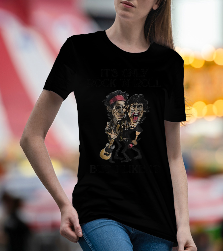 It's Only Rock 'n' Roll But I Like It Cartoon Figures With Guitar And Microphone T-Shirt