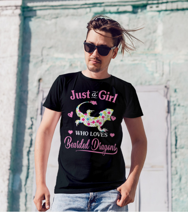 Just A Girl Who Loves Bearded Dragons Heart And Floral T-Shirt