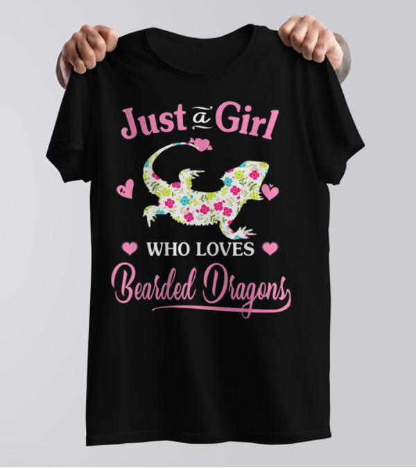 Just A Girl Who Loves Bearded Dragons Heart And Floral T-Shirt