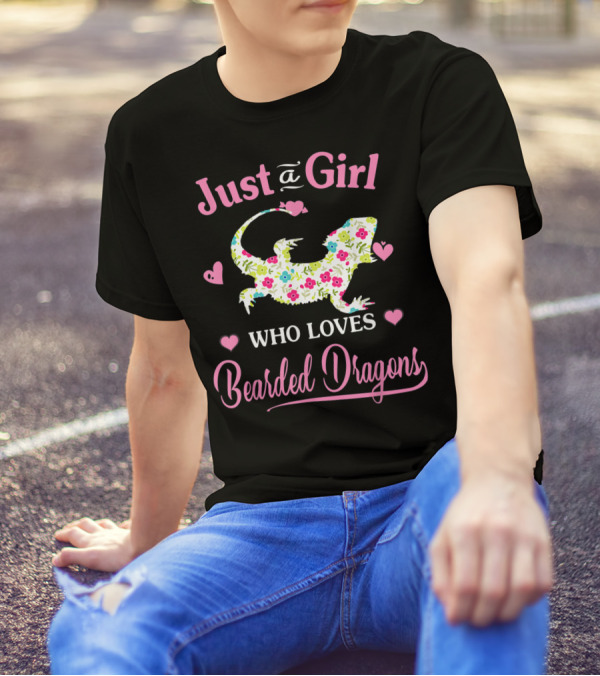 Just A Girl Who Loves Bearded Dragons Heart And Floral T-Shirt