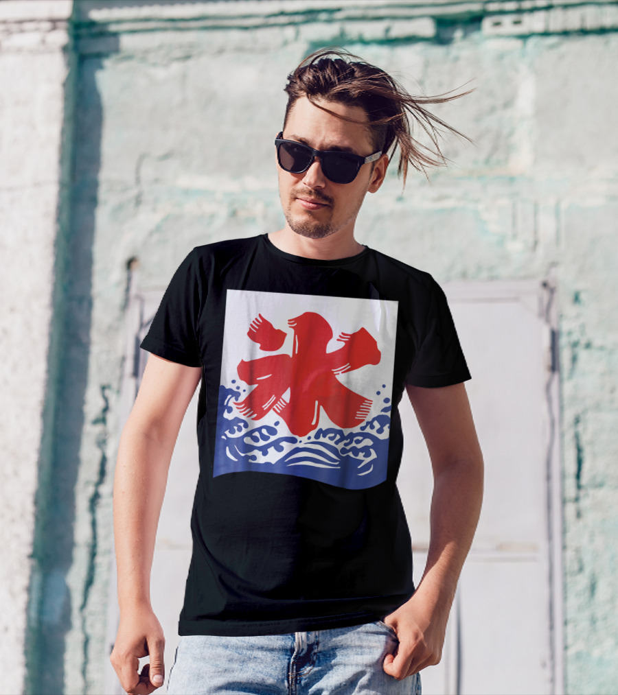 Kakigori Japanese Shaved Ice Kanji Flag With Water Waves T-Shirt