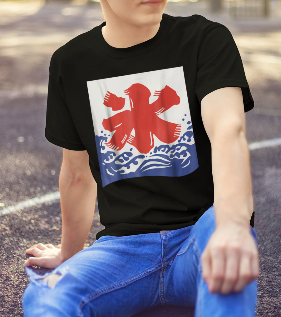 Kakigori Japanese Shaved Ice Kanji Flag With Water Waves T-Shirt